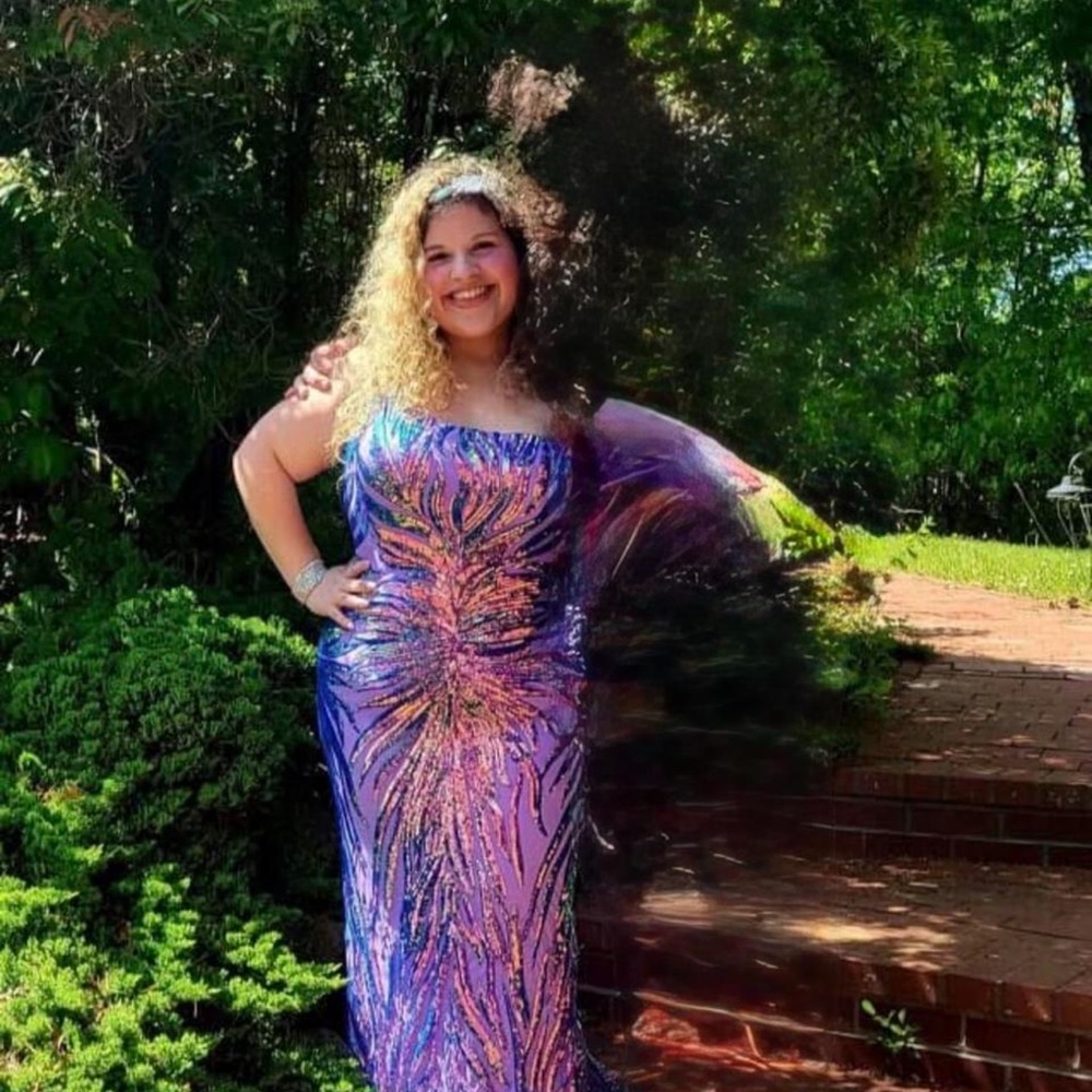 Purple and blue Holographic rhinestone Prom Dress
